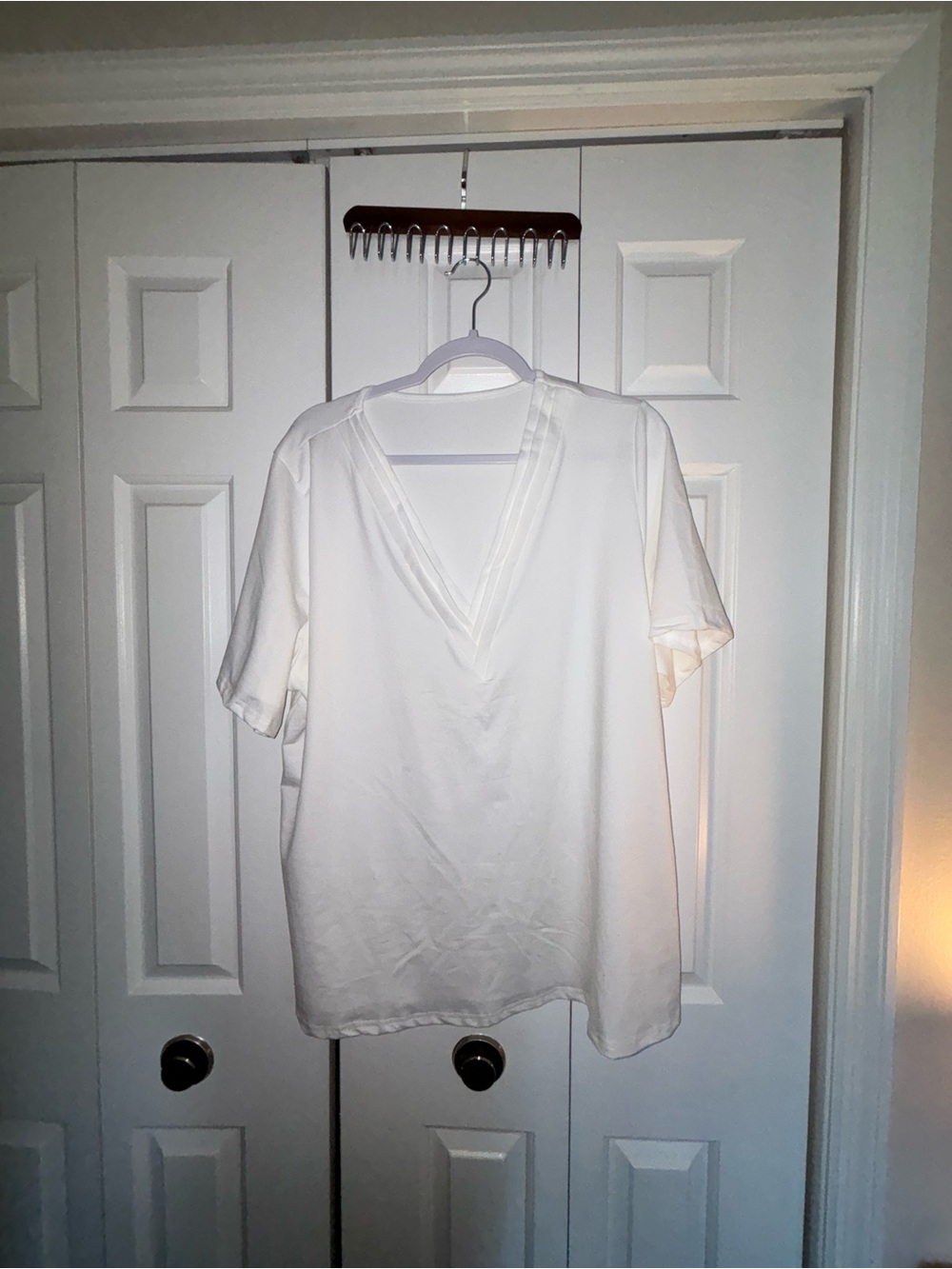 White V-Neck Short Sleeve Women's Top - Brand
